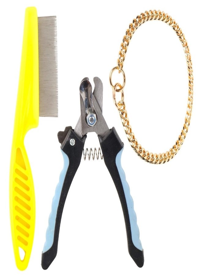 مقص أظافر احترافي للكلاب مزود بمشط معدني وواقي أمان، وسلسلة ذهبية - Image 1